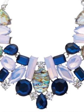 Park Lane retired Statement Bib Necklace with Navy Blue and Opal-like Stones